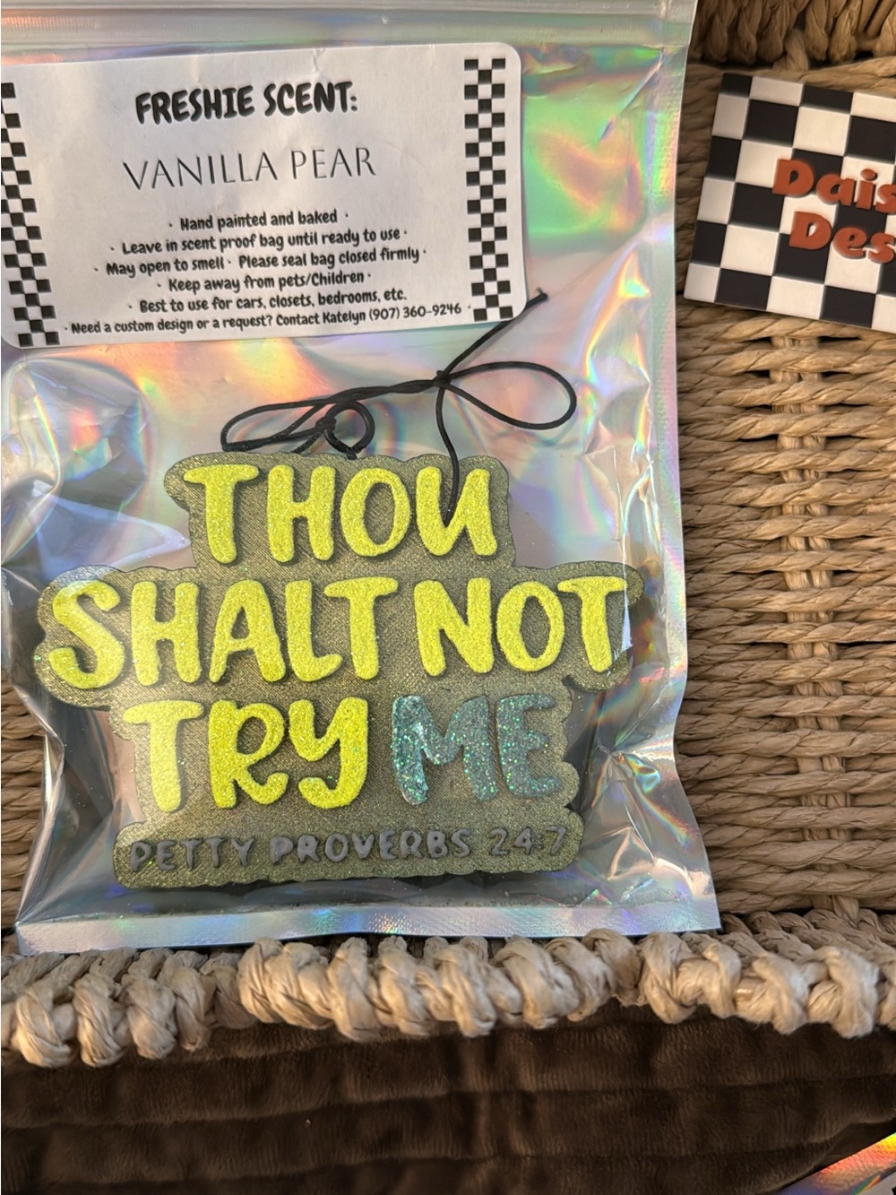 Vanilla Pear 'Thou Shalt Not Try Me' Air Freshener - Yellow & Teal